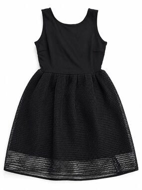 AQUA Black Fit & Flare Mesh Skater Dress Women’s Large Cocktail Party